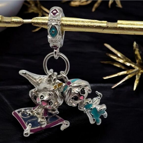 Aladdin Jasmine Lamp S925 Sterling Silver Charm Dangle Arabian Bracelet Disney - Picture 5 of 12